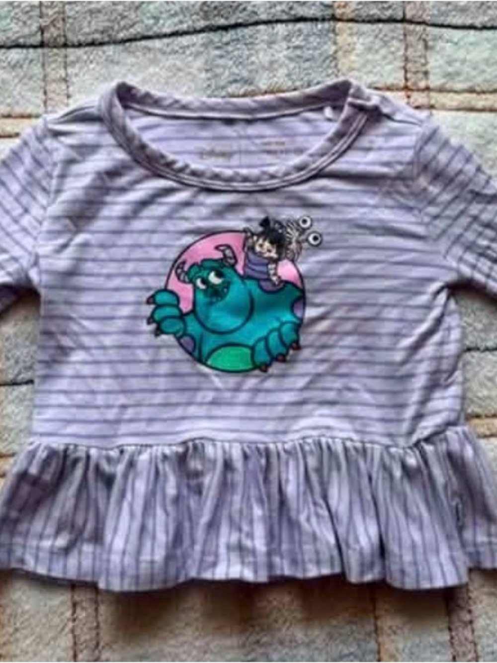 Little Sleepies Lavender Stripe Top with Teal Monster Patch